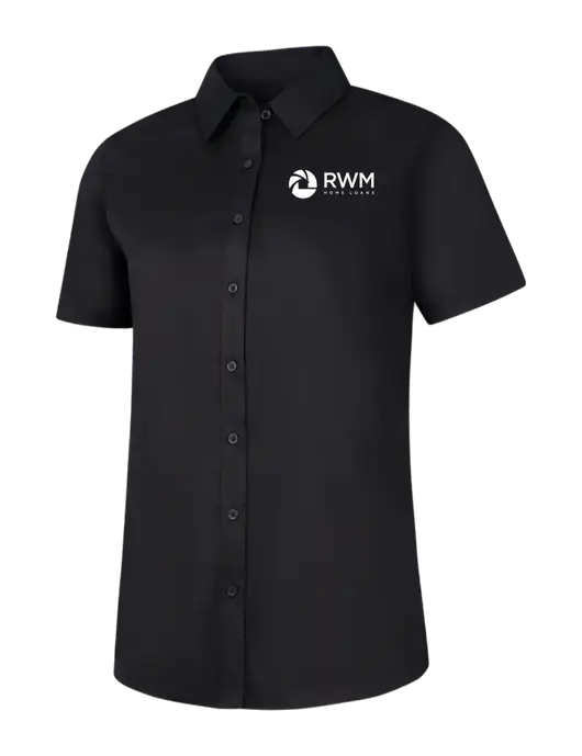 Womens Black Short Sleeve Superpro React Twill Shirt w/RWM Home Loans Logo
