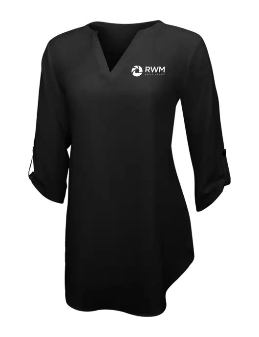 Womens Black 3/4 Sleeve Tunic Blouse w/RWM Home Loans Logo