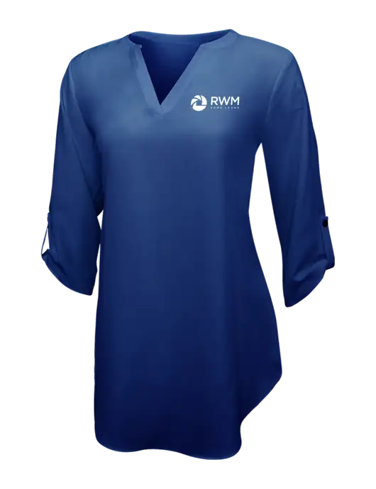 Dark Royal Womens 3/4 Sleeve Tunic Blouse w/RWM Home Loans Logo