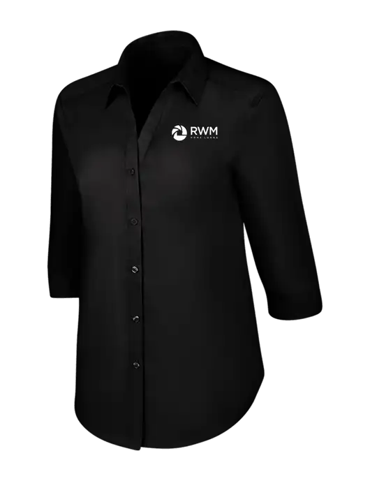Womens Black 3/4 Sleeve Carefree Poplin Shirt w/RWM Home Loans Logo