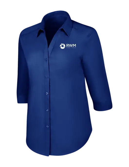 Womens Royal 3/4 Sleeve Carefree Poplin Shirt w/RWM Home Loans Logo