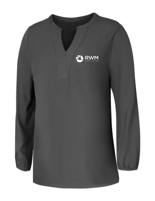 Mercer+Mettle Womens Dark Grey Stretch Crepe 3/4 Sleeve Blouse w/RWM Home Loans Logo