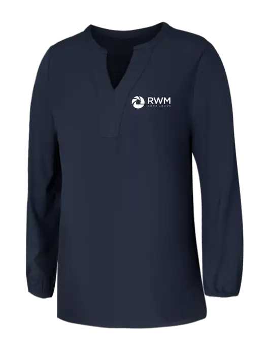 Mercer+Mettle Womens Navy Stretch Crepe 3/4 Sleeve Blouse w/RWM Home Loans Logo