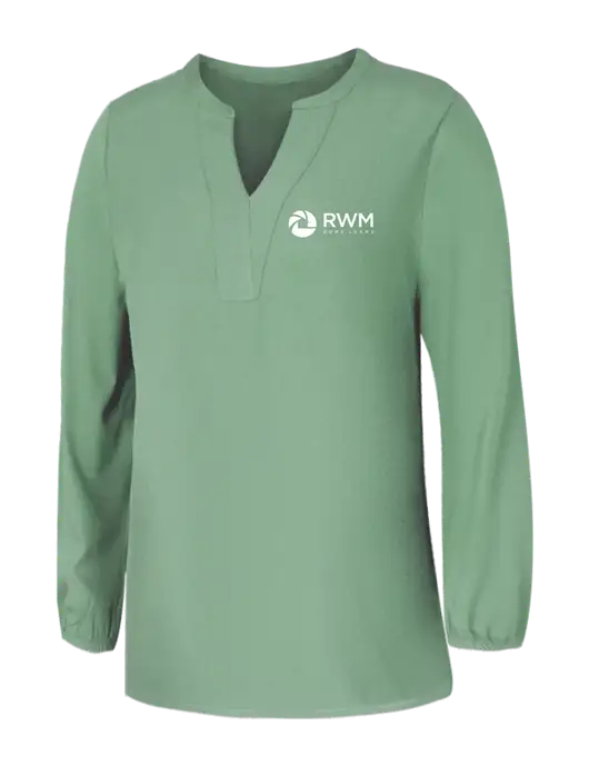 Mercer+Mettle Womens Sage Green Stretch Crepe 3/4 Sleeve Blouse w/RWM Home Loans Logo