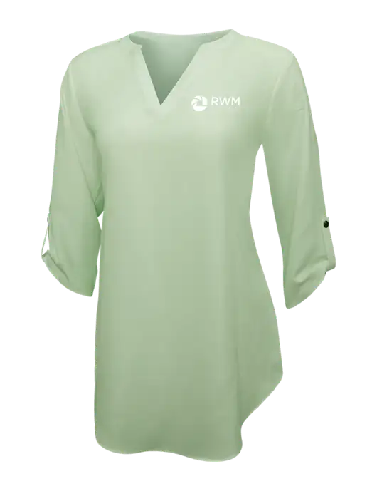 Very Light Green Womens 3/4 Sleeve Tunic Blouse w/RWM Home Loans Logo