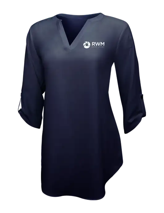 Navy Womens 3/4 Sleeve Tunic Blouse w/RWM Home Loans Logo