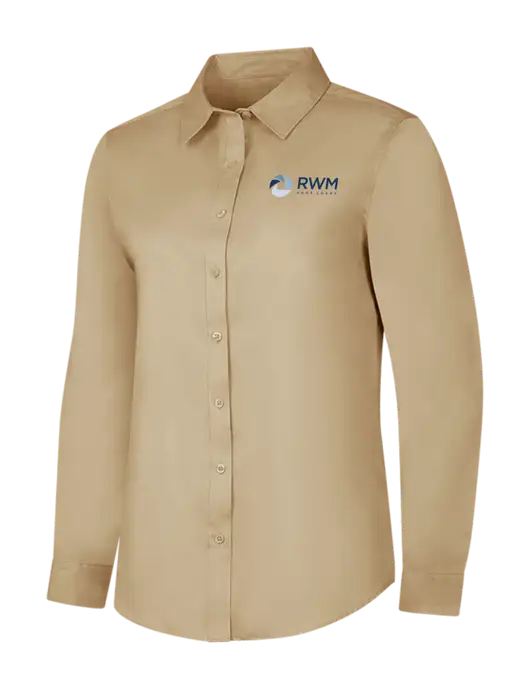Dark Tan Womens Long Sleeve Superpro React Twill Shirt w/RWM Home Loans Logo