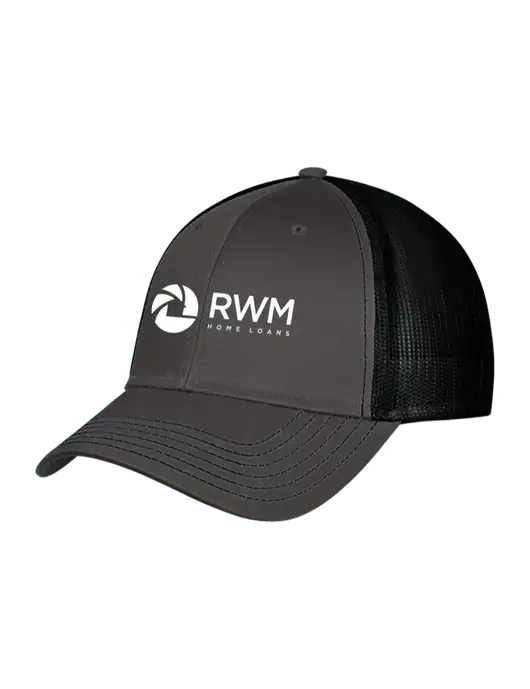 Charcoal & Black Mesh Trucker Cap Snap Back w/RWM Home Loans Logo