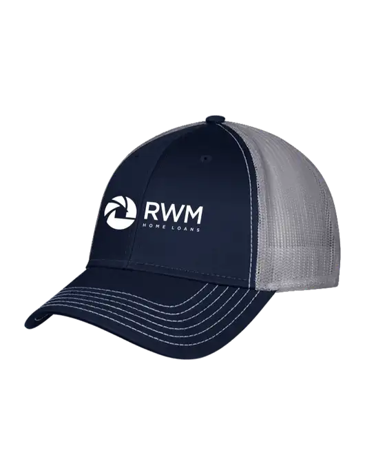 Navy & Grey Mesh Trucker Cap Snap Back w/RWM Home Loans Logo