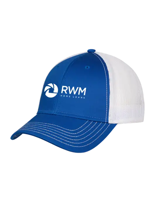 Royal & White Mesh Trucker Cap Snap Back w/RWM Home Loans Logo