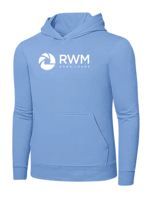 Light Blue 7.8. oz Ring Spun Hooded Sweatshirt w/RWM Home Loans Logo